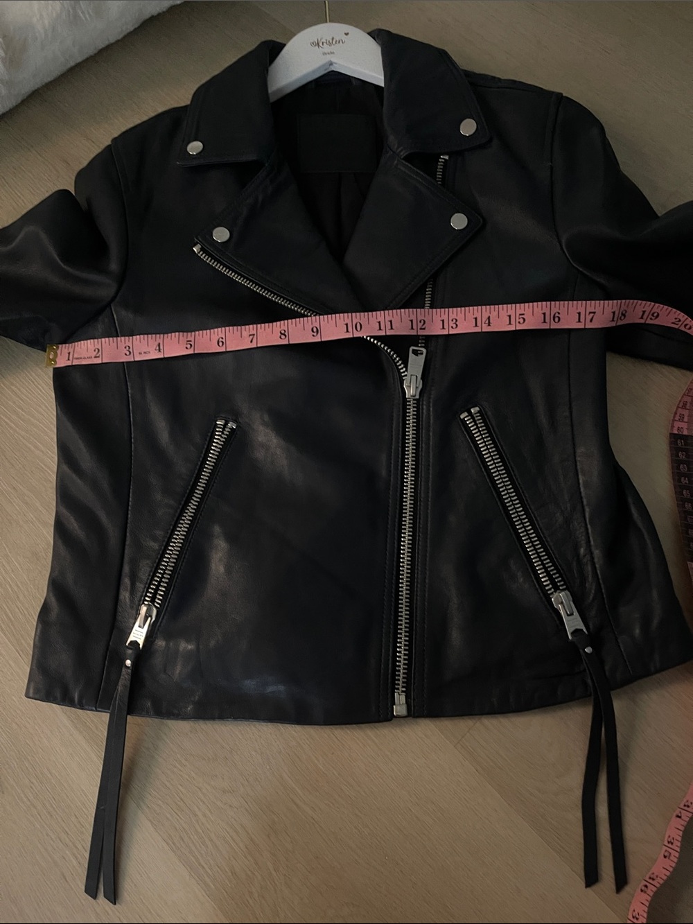 All Saints Dalby Navy Blue Leather Moto Jacket - Picture 8 of 11